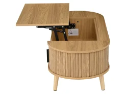 Mesa de centro elevable 120x50x39,5 cm - 2 puertas - Almacenamiento oculto - Patas de madera maciza - Natural