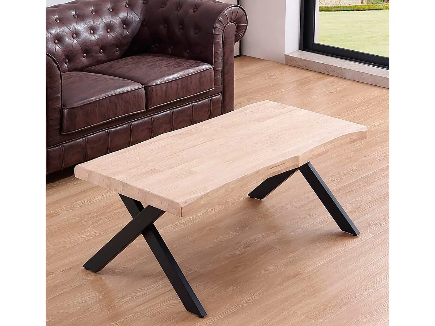 Mesa de centro elevable Xena tapa irregular con hueco de almacenaje roble Nordish/negro 47-62x120x60-66 cm Adec