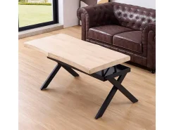 Mesa de centro elevable Xena tapa irregular con hueco de almacenaje roble Nordish/negro 47-62x120x60-66 cm Adec