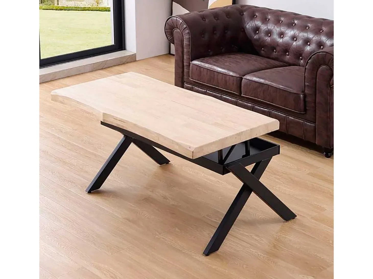 Mesa de centro elevable Xena tapa irregular con hueco de almacenaje roble Nordish/negro 47-62x120x60-66 cm Adec
