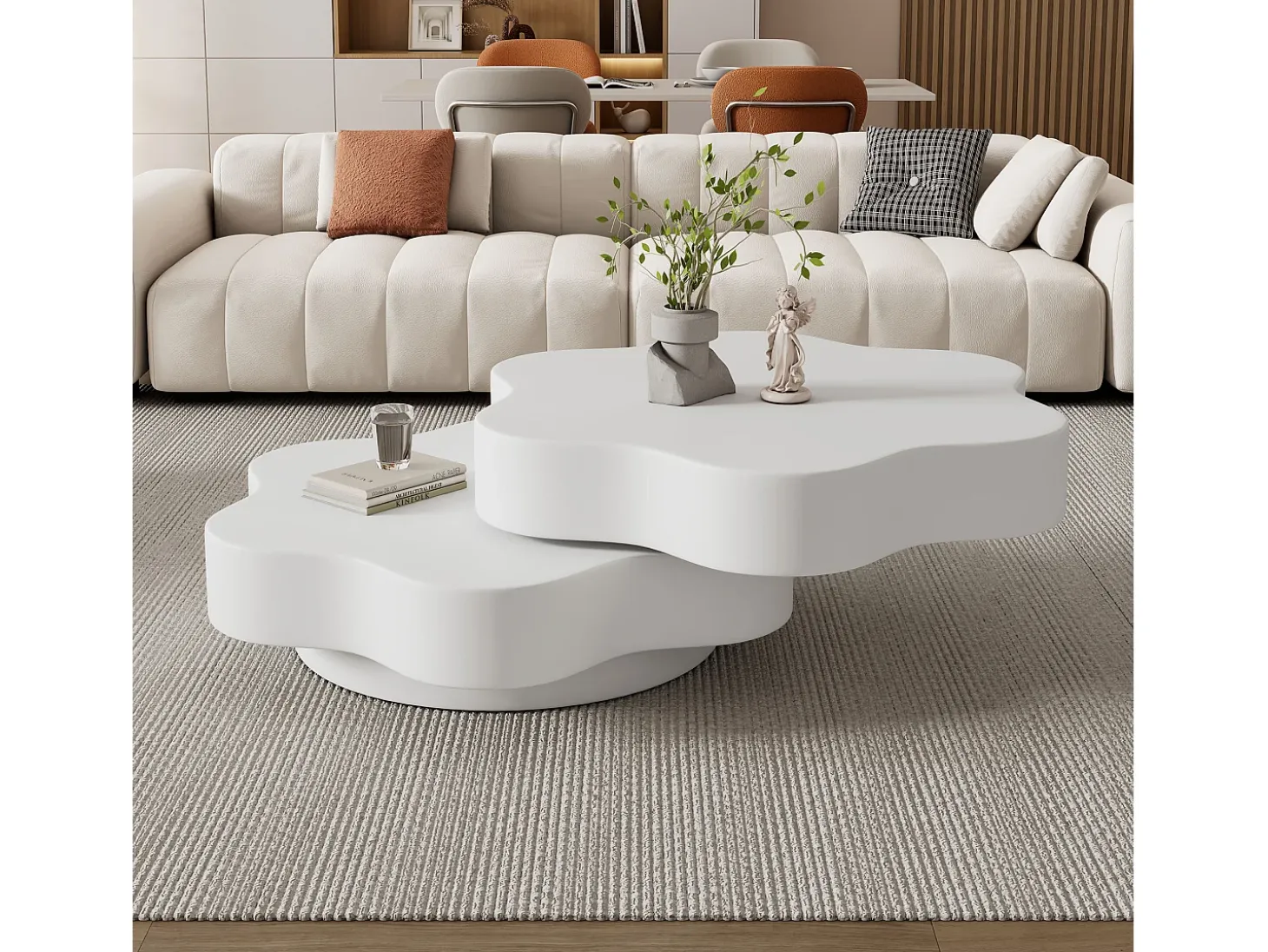 Mesa de centro en forma de flor 74,8×67,5×31 cm - Plato giratorio 360° - blanco
