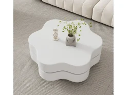 Mesa de centro en forma de flor 74,8×67,5×31 cm - Plato giratorio 360° - blanco