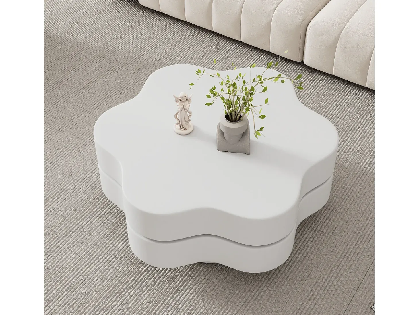 Mesa de centro en forma de flor 74,8×67,5×31 cm - Plato giratorio 360° - blanco