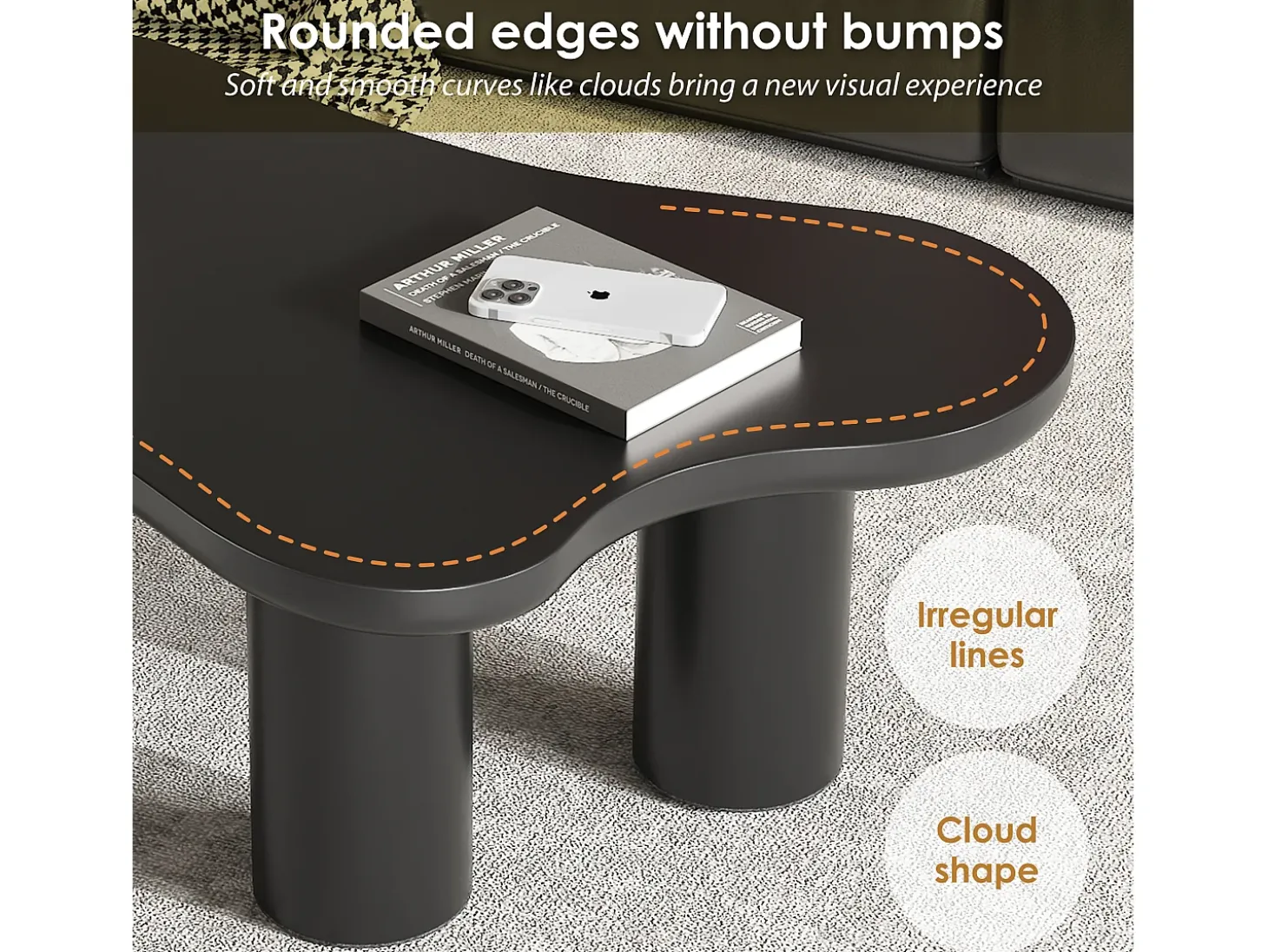 Mesa de centro en MDF y PVC - tapa irregular en forma de nube - Negro