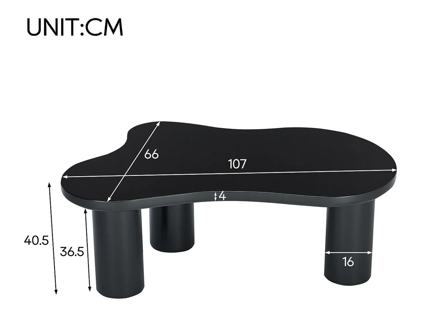 Mesa de centro en MDF y PVC - tapa irregular en forma de nube - Negro