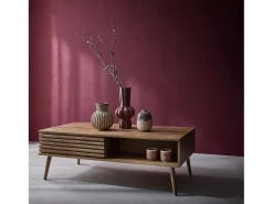 Mesa de centro escandinava con puertas correderas natural