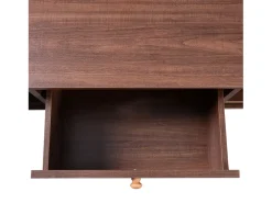 Mesa de Centro Estilo Cottage 110x55x38,5cm - Mesa de Centro con Cajones de Ratán y Puertas Correderas con Listones de Madera Maciza Patas de Madera Maciza - Marrón