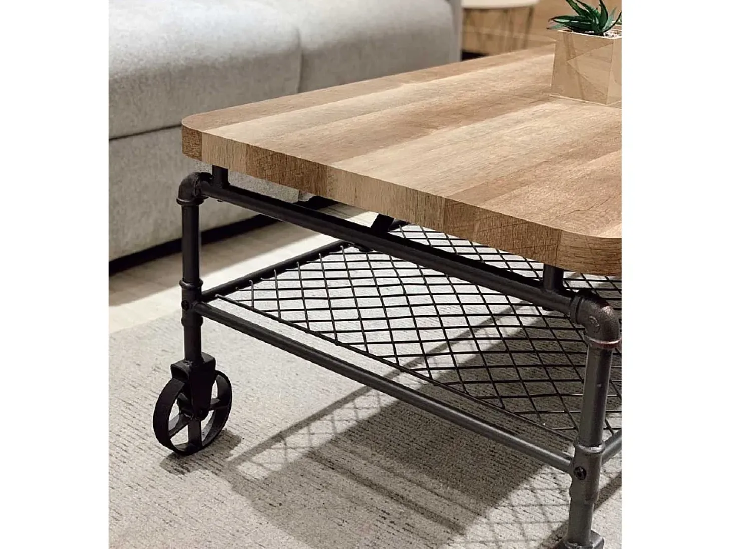 Mesa de centro estilo industrial de 46x126x63 cm en color roble sonoma Rustic