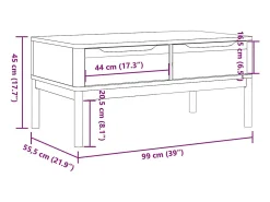 Mesa de centro FLORO madera maciza de pino blanco 99x55,5x45 cm