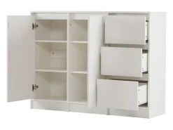 Mesa de centro giratoria con 2 cajones, blanco + nogal, 60x60x38 cm