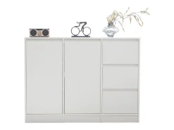Mesa de centro giratoria con 2 cajones, blanco + nogal, 60x60x38 cm