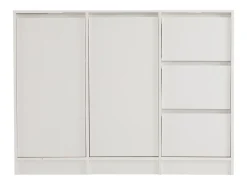 Mesa de centro giratoria con 2 cajones, blanco + nogal, 60x60x38 cm