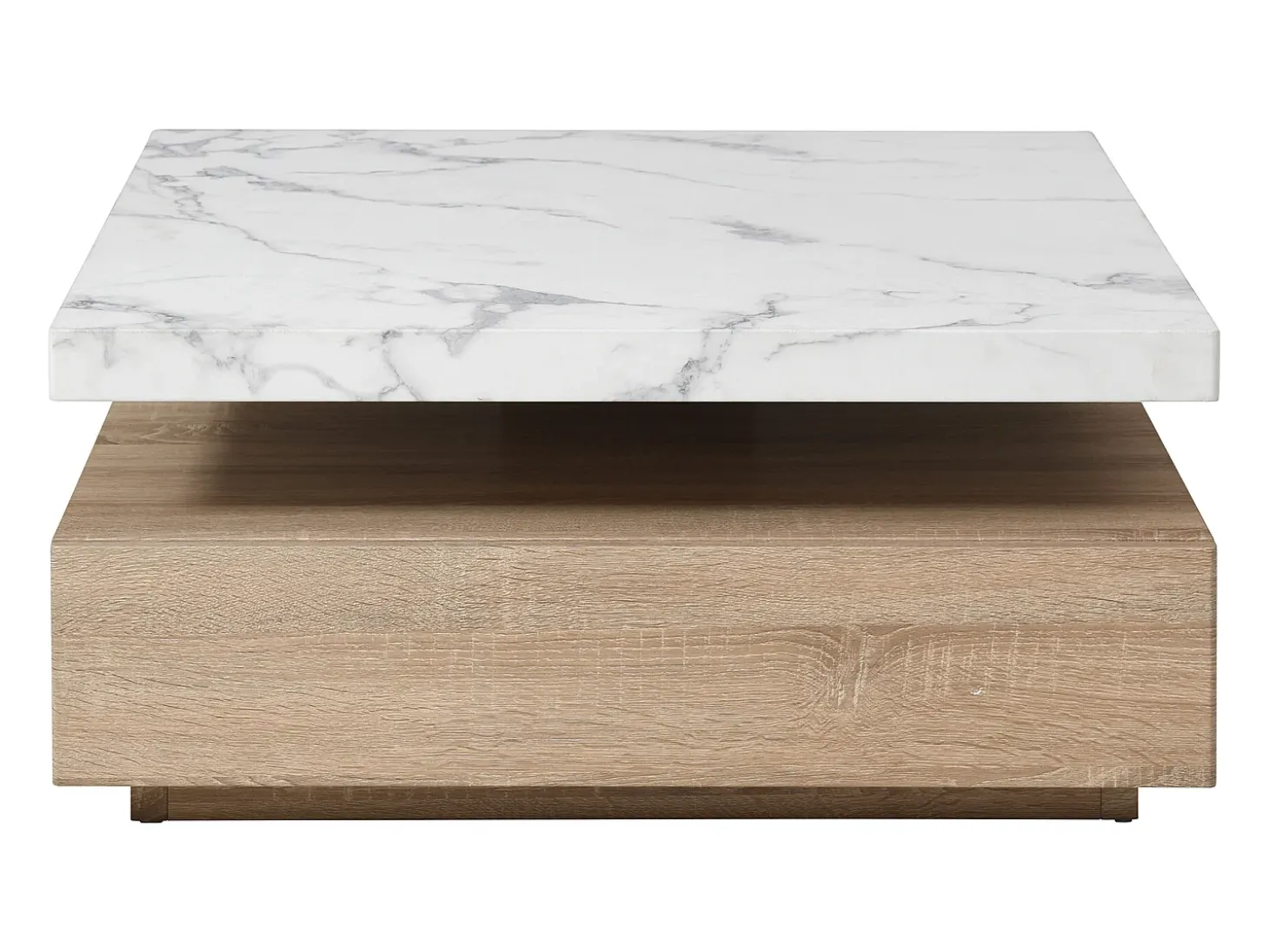 Mesa de centro giratoria con 1 cajón de MDF - Efecto mármol blanco y Natural - KYRIA