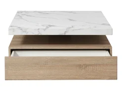 Mesa de centro giratoria con 1 cajón de MDF - Efecto mármol blanco y Natural - KYRIA