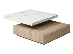 Mesa de centro giratoria con 1 cajón de MDF - Efecto mármol blanco y Natural - KYRIA