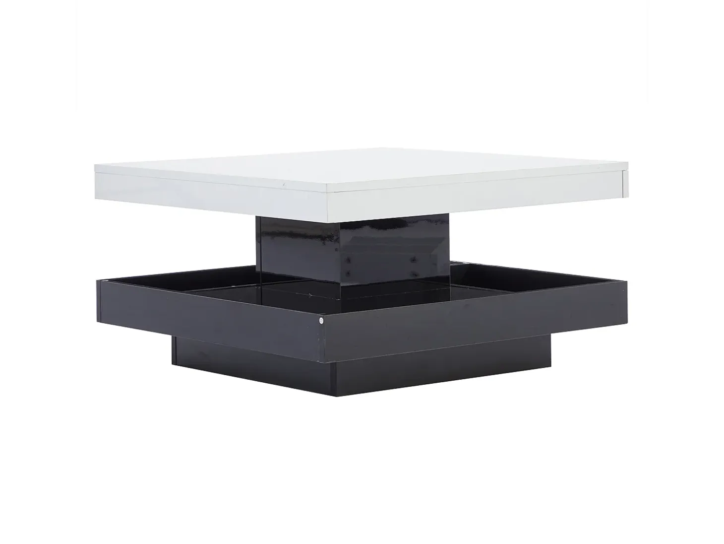 Mesa de centro giratoria con almacenaje, tablero lacado brillante - Blanco y negro