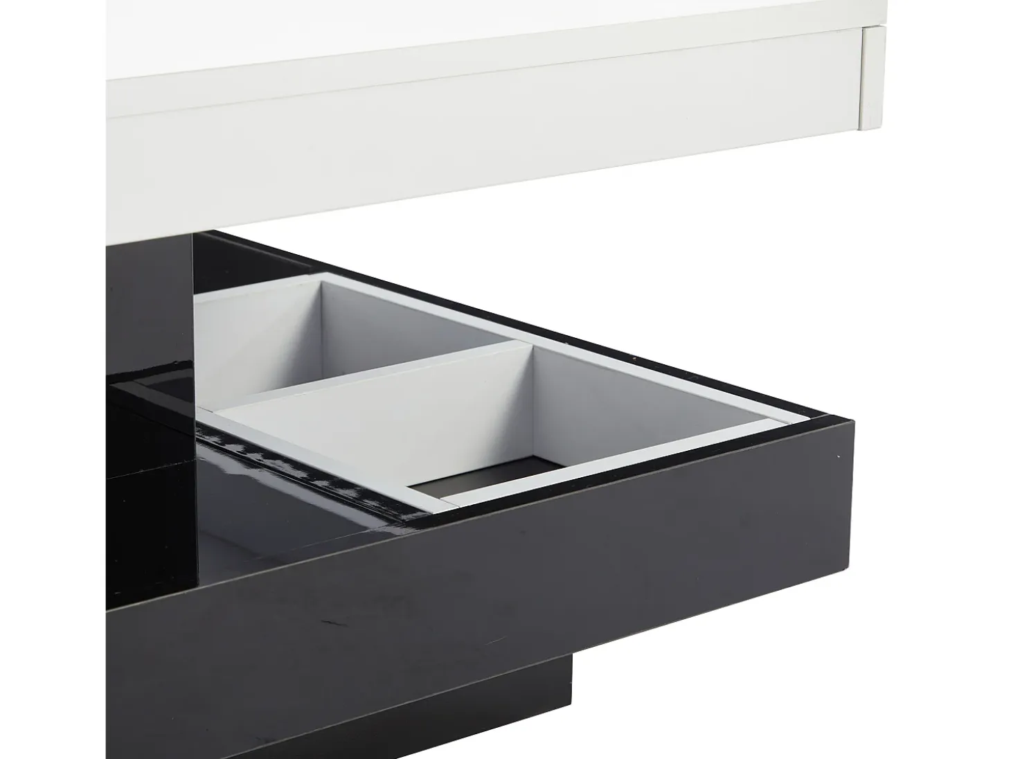 Mesa de centro giratoria con almacenaje, tablero lacado brillante - Blanco y negro