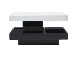 Mesa de centro giratoria con almacenaje, tablero lacado brillante - Blanco y negro