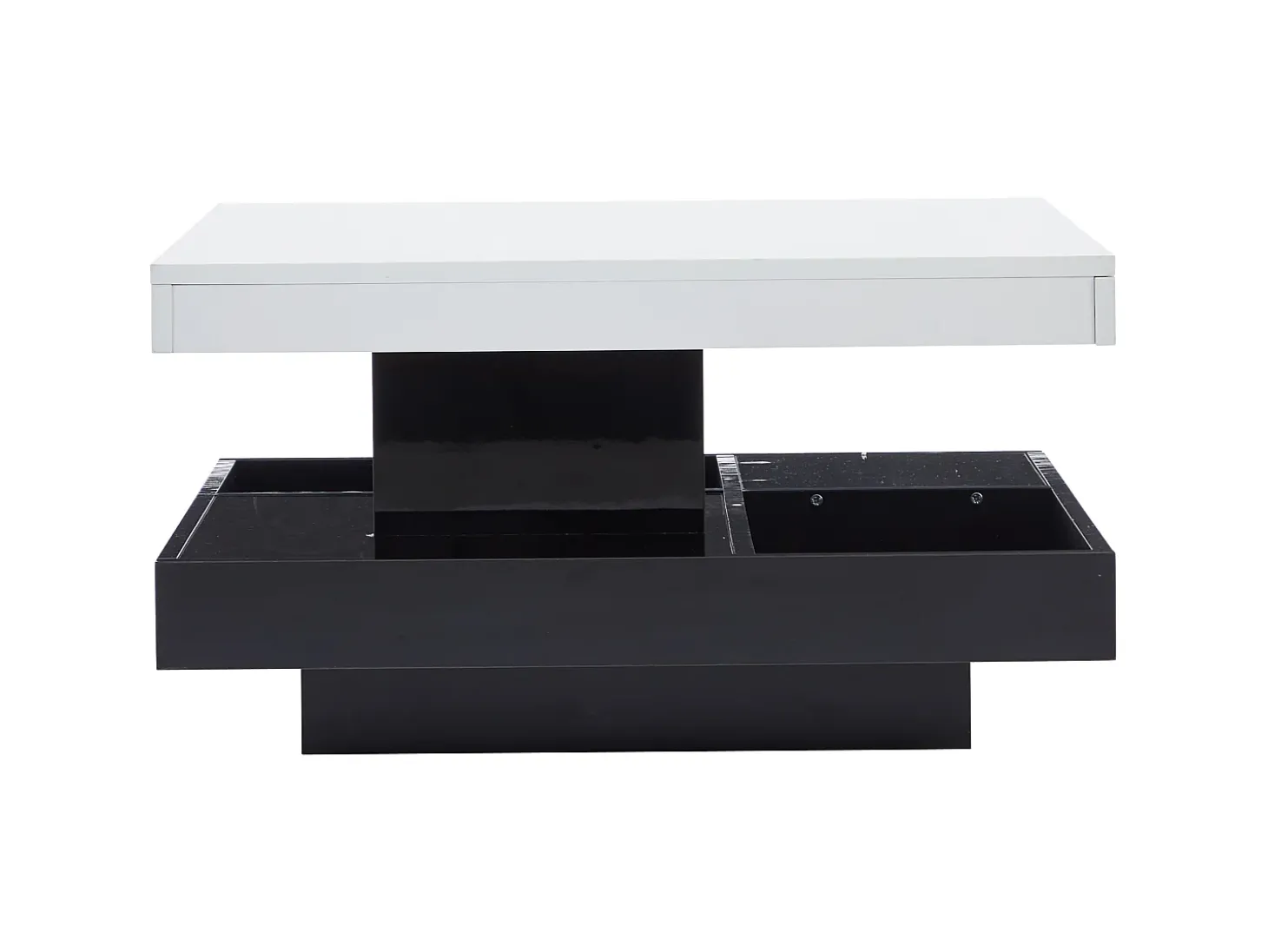 Mesa de centro giratoria con almacenaje, tablero lacado brillante - Blanco y negro