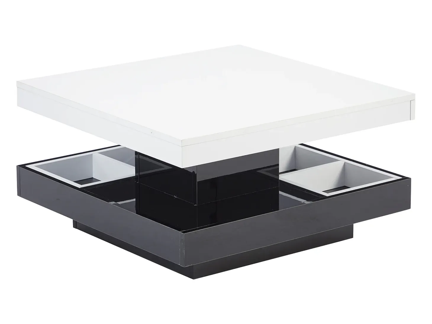 Mesa de centro giratoria con almacenaje, tablero lacado brillante - Blanco y negro