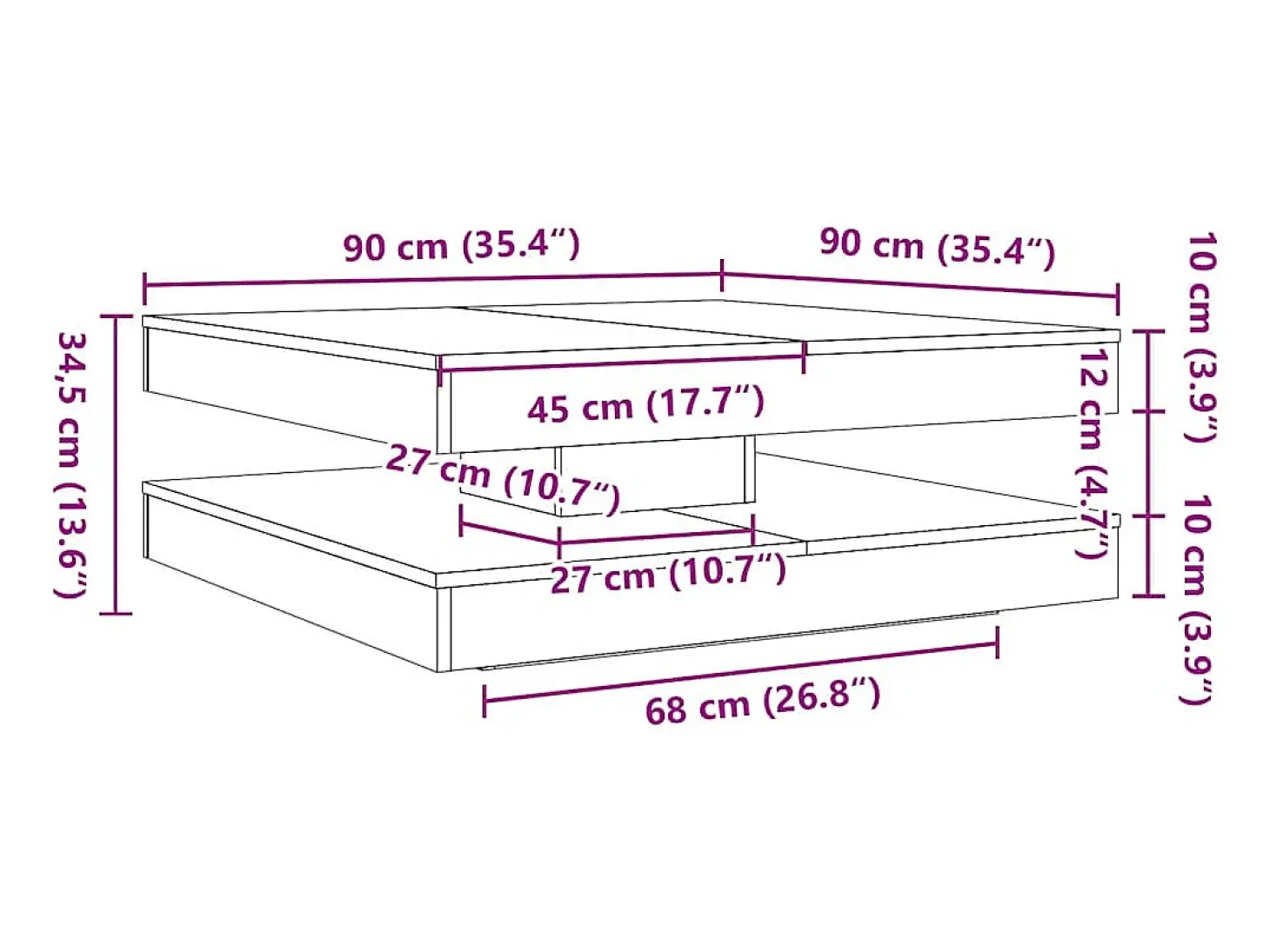 Mesa de centro giratoria 360 grados gris hormigón 90x90x34,5 cm