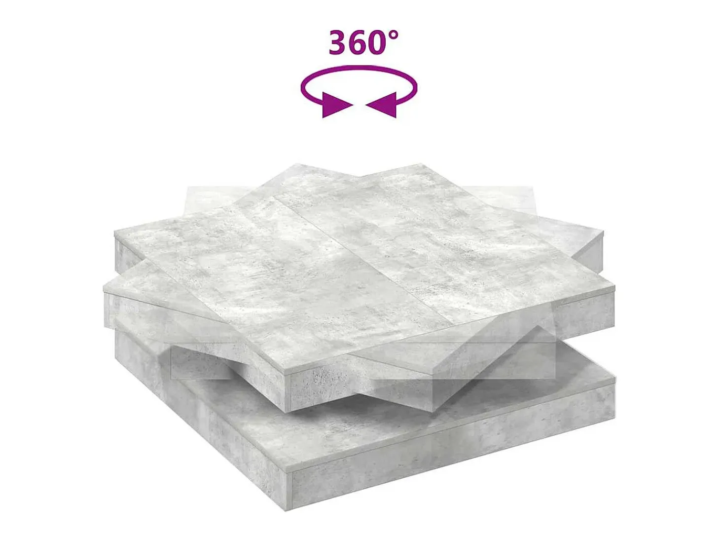 Mesa de centro giratoria 360 grados gris hormigón 90x90x34,5 cm