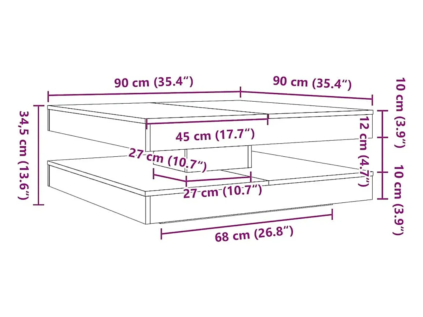 Mesa de centro giratoria 360 grados roble negro 90x90x34,5 cm