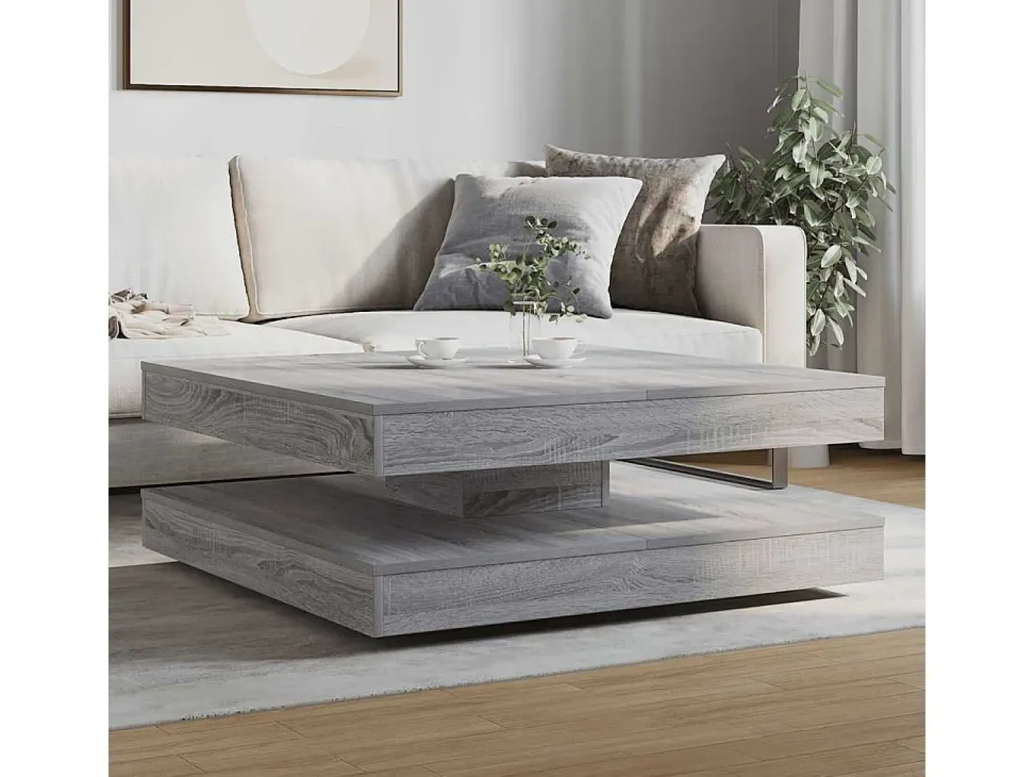 Mesa de centro giratoria 360 grados gris Sonoma 90x90x34,5 cm