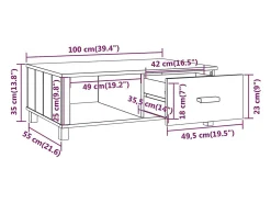 Mesa de centro HAMAR madera maciza pino marrón miel 100x55x35cm