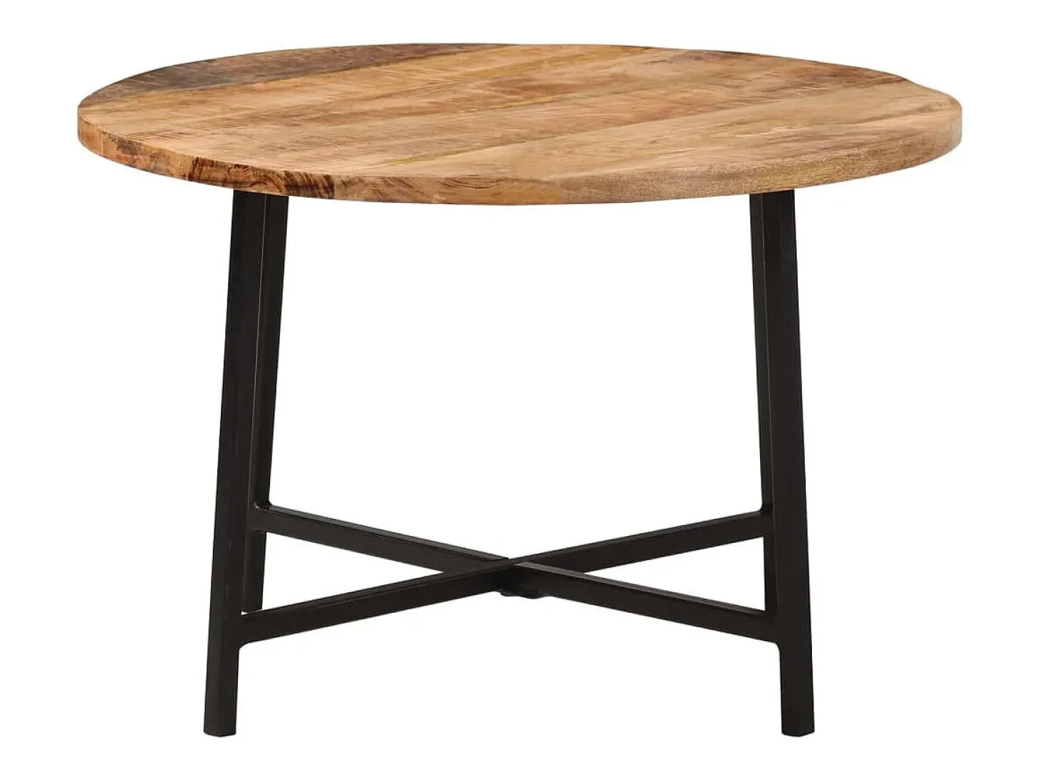 Mesa de centro hierro y madera maciza de mango 54x54x35 cm