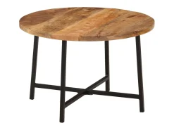 Mesa de centro hierro y madera maciza de mango 54x54x35 cm