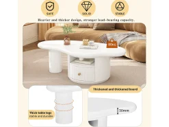Mesa de centro irregular con 1 cajón y compartimento abierto - 110 x 60 x 37,5 cm - Tapa de MDF - Blanco
