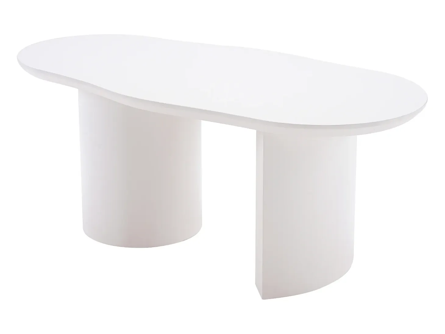 Mesa de centro irregular blanca de 100 cm con base cilíndrica estable, en MDF lacado