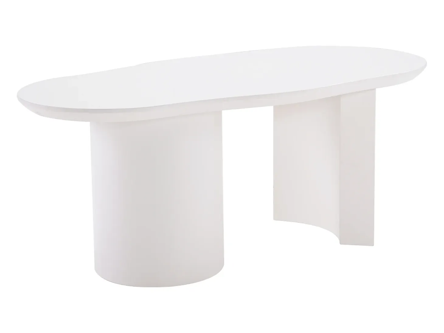 Mesa de centro irregular blanca de 100 cm con base cilíndrica estable, en MDF lacado