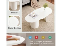 Mesa de centro irregular - 100 x 50 x 40,5 cm - Estable y duradera - Superficie lacada - MDF - Blanco
