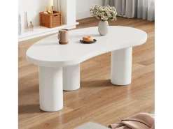 Mesa de centro irregular en forma de media luna, tablero de MDF y pata de PVC, mesa de centro irregular con base de fieltro, color blanco