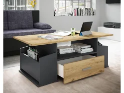 Mesa de centro Junata antracita, decoración roble.