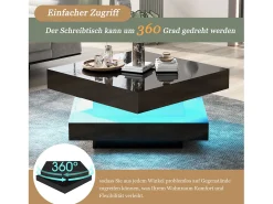 Mesa de centro lacada de alto brillo con tablero giratorio 360° - con LED - 70 x 70 x 36 cm - tablero de partículas - negro
