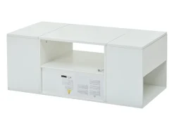 Mesa de centro lacada en alto brillo - 100 x 50 x 40 cm - con 1 cajón + LED + 6 compartimentos de almacenamiento - tablero de partículas - blanco