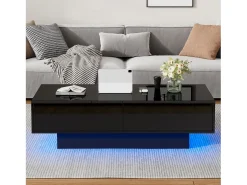 Mesa de centro LED con 2 cajones, diseño moderno, color negro, (115x55x34 cm)