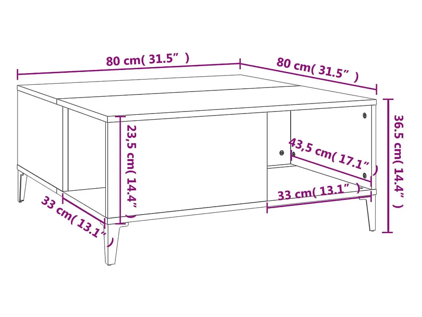 Mesa de centro madera contrachapada roble ahumado 80x80x36,5 cm