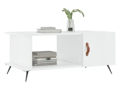 Mesa de centro madera contrachapada blanco brillo 90x50x40 cm