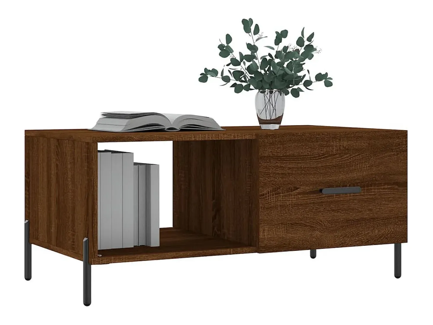 Mesa de centro madera contrachapada roble marrón 90x50x40 cm