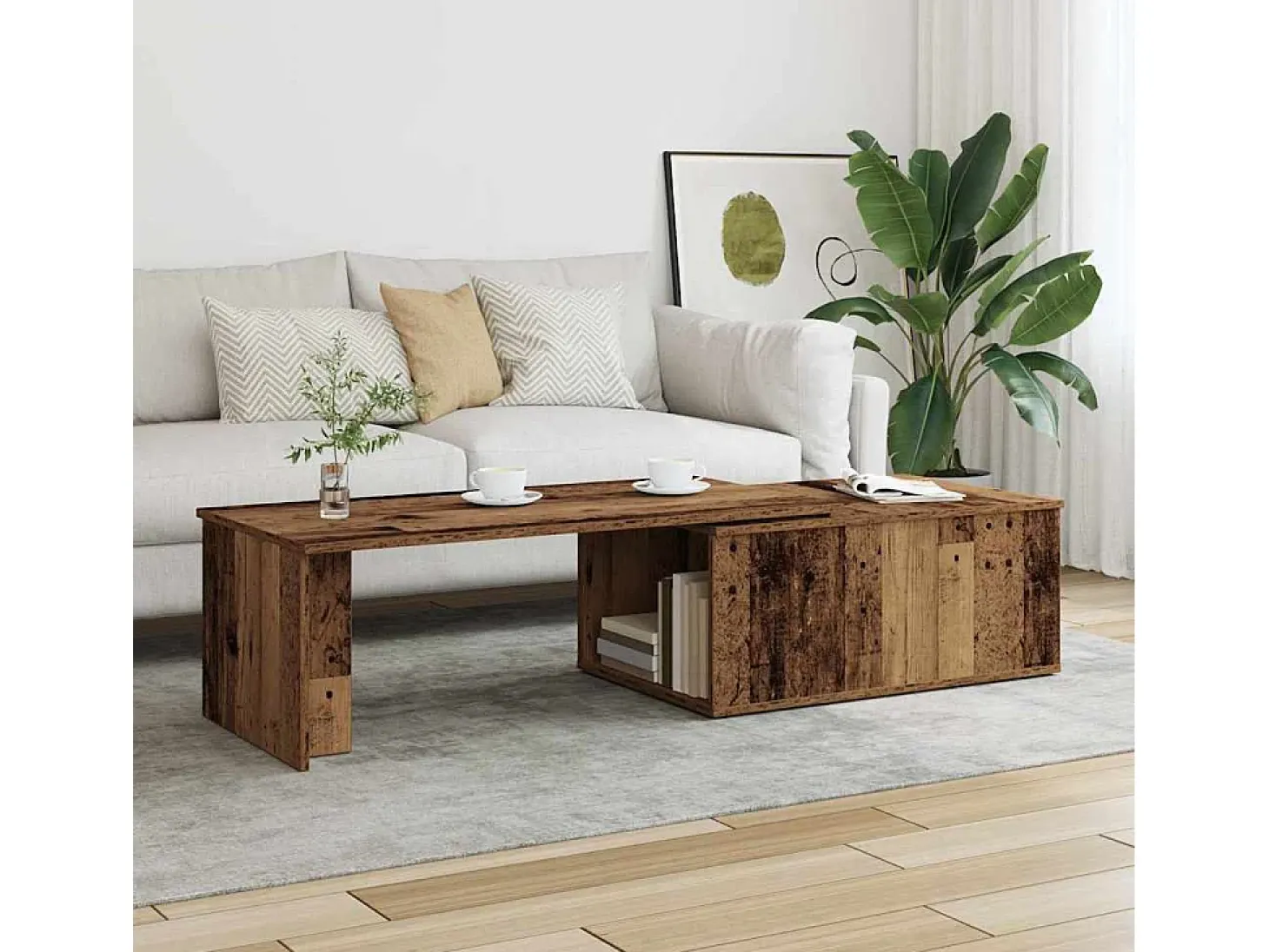 Mesa de centro madera contrachapada envejecida 150x50x35 cm