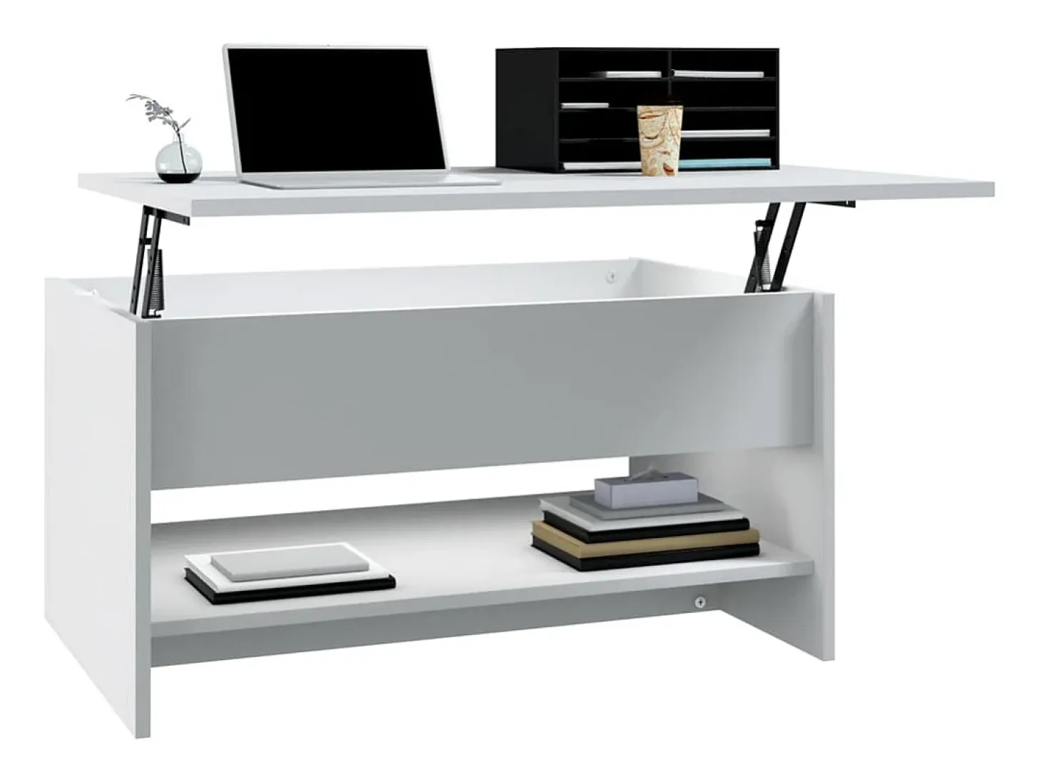 Mesa de centro madera contrachapada blanca 80x50x40 cm