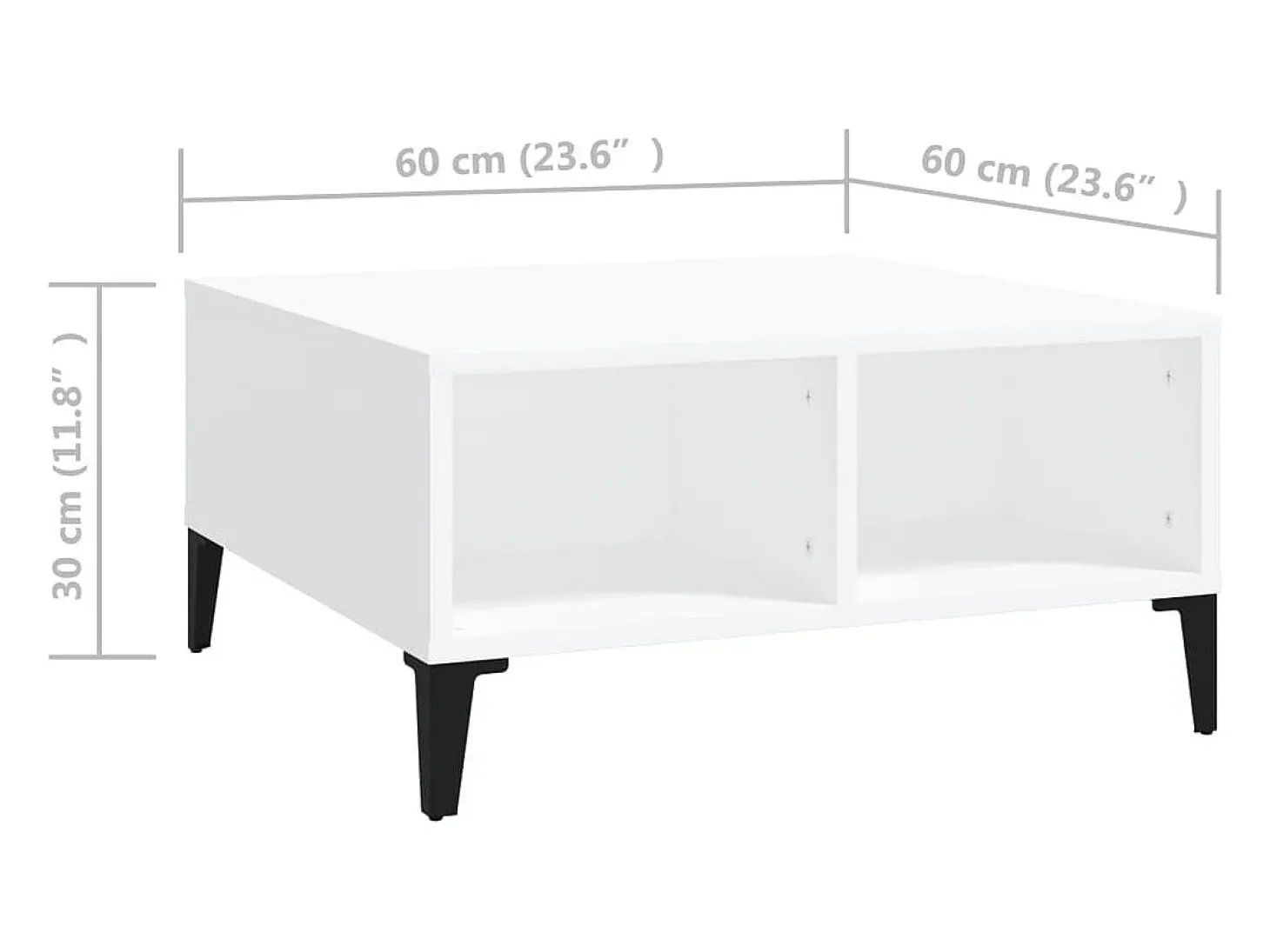 Mesa de centro madera contrachapada blanca 60x60x30 cm