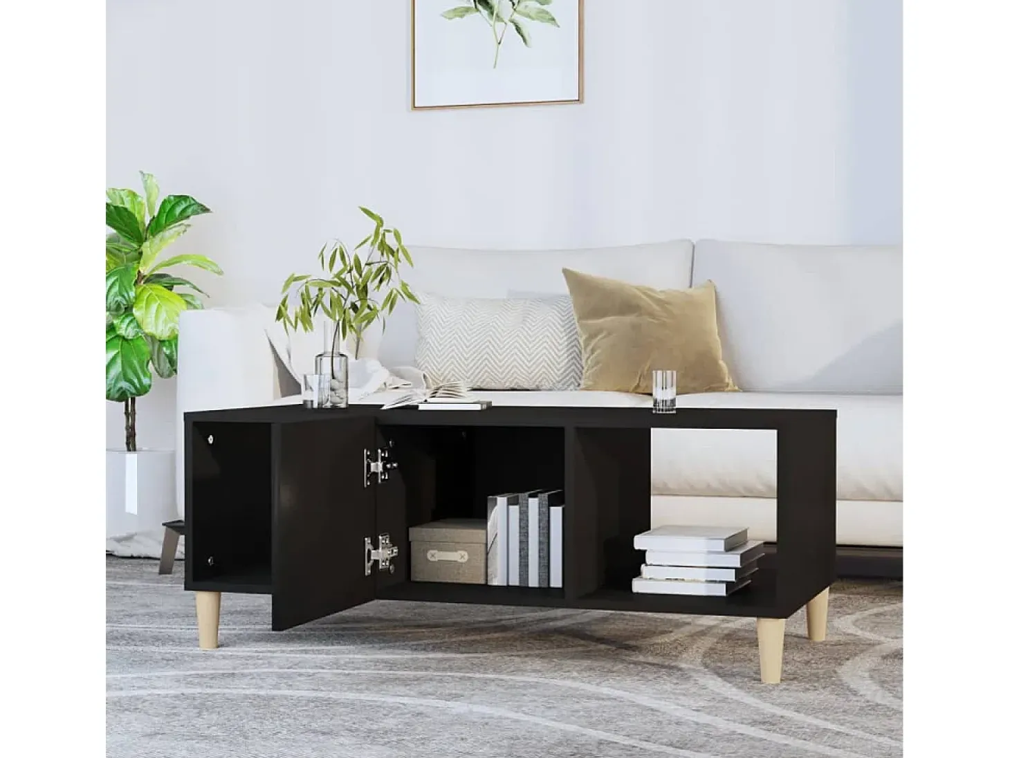 Mesa de centro madera contrachapada negro 102x50x40 cm