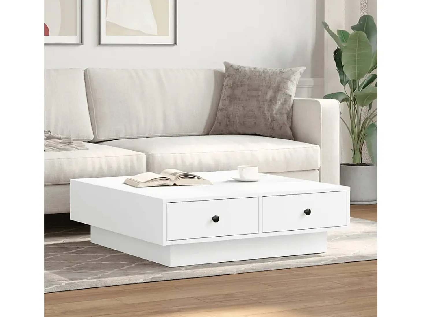 Mesa de centro madera contrachapada blanco 90x90x28 cm