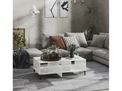 Mesa de centro madera contrachapada blanco brillo 103,5x60x35cm