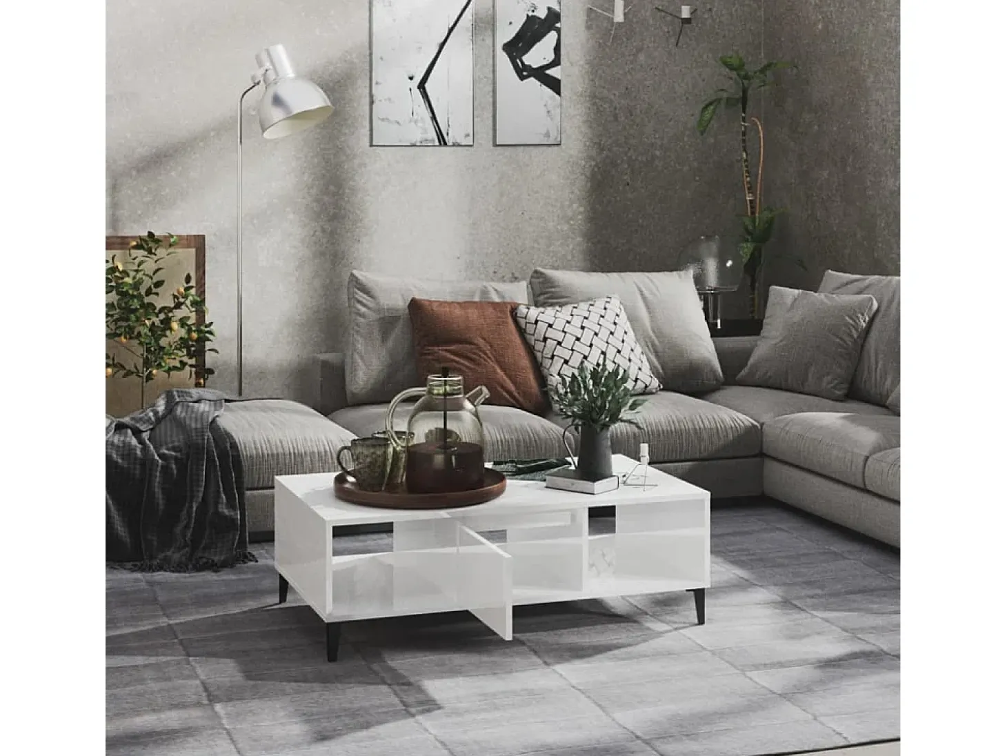 Mesa de centro madera contrachapada blanco brillo 103,5x60x35cm